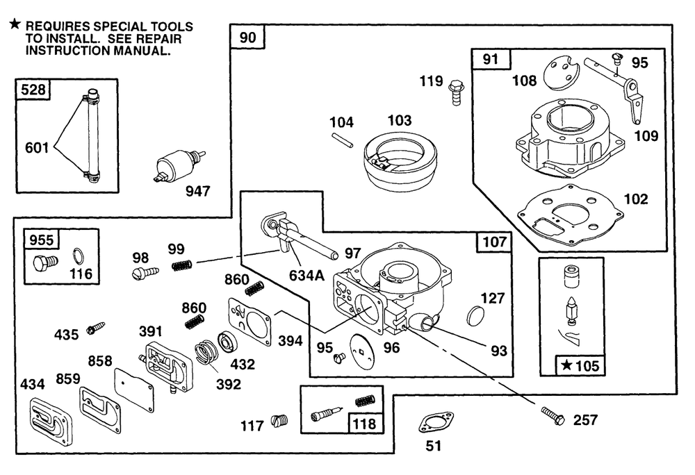 Carburetor Assembly Diagram and Parts List for 402417-0640-XX  Briggs and Stratton Engine